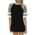 thumbnail image 3 of HUBERY Women Round Neck Camo Spliced Colorblock Short Sleeve T-Shirt, 3 of 3