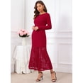 thumbnail image 2 of DARING DIVA Women's Lace Dress Wedding Guest Boat Neck Fishtail Dress XL Burgundy, 2 of 6
