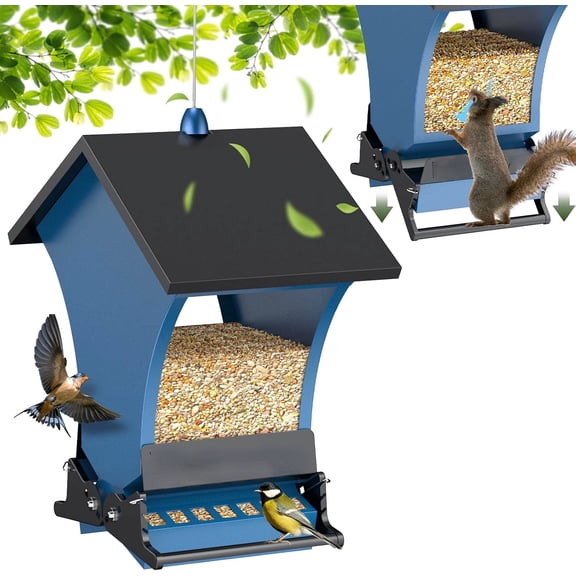Wildpark Squirrel Proof Outdoor Bird Feeder, 5LB Metal Blue Feeder for Backyard