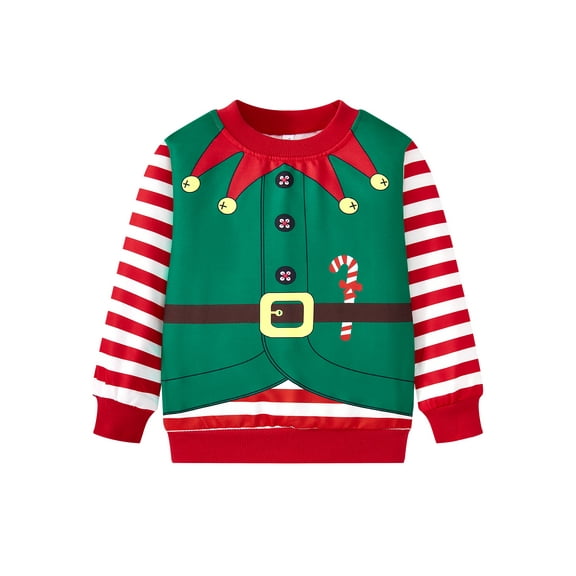 Boys Elf Christmas Sweater Long Sleeve Crewneck Toddler Xmas Shirts Kids Holiday Outfits Girls Christmas Sweatshirt 6T