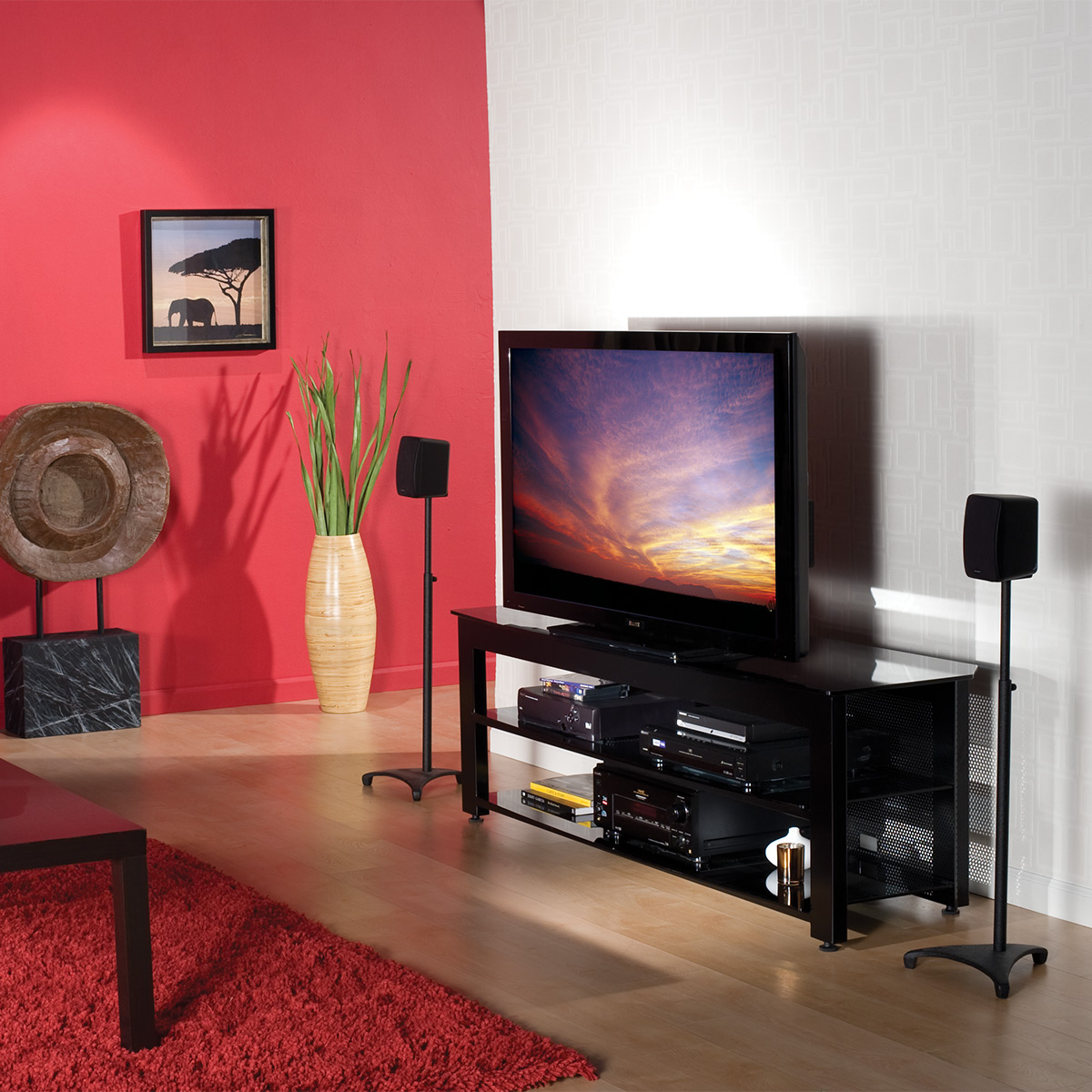 Sanus Euro Series Adjustable Speaker Stand for Satellite Speakers, Height Adjustable 26-42", Sold as Pair, Black - image 2 of 8