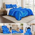 thumbnail image 6 of 3 Pieces King Quilt Set,Cobalt Blue Swirling Waves Soft Bedding Sets with 1 Quilt & 2 Pillow Shams,Marble Veins Pattern Summer Bedspread Lightweight Coverlet Comforter for All Season, 6 of 9