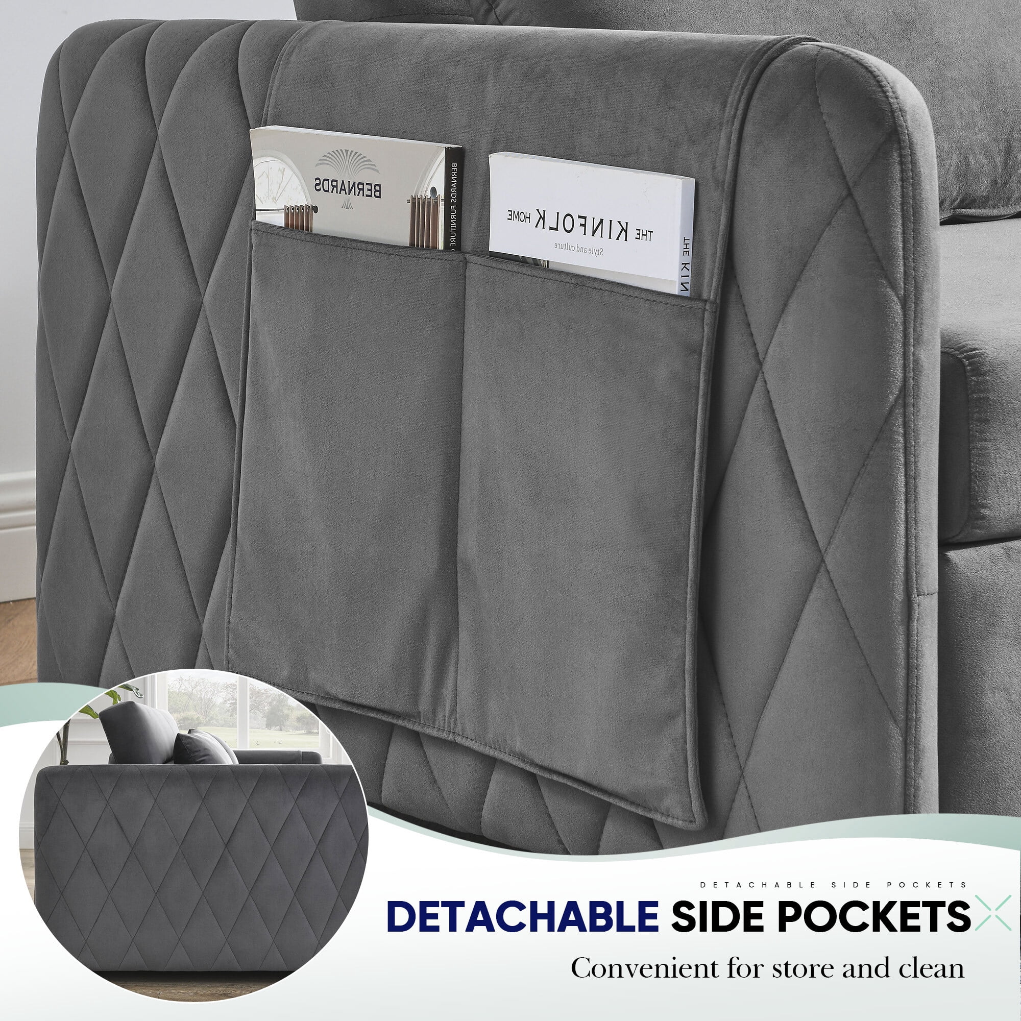 Lunale Convertible Futon Sofa Bed for Living Room, Modern Upholstered Loveseat Sleeper in Gray