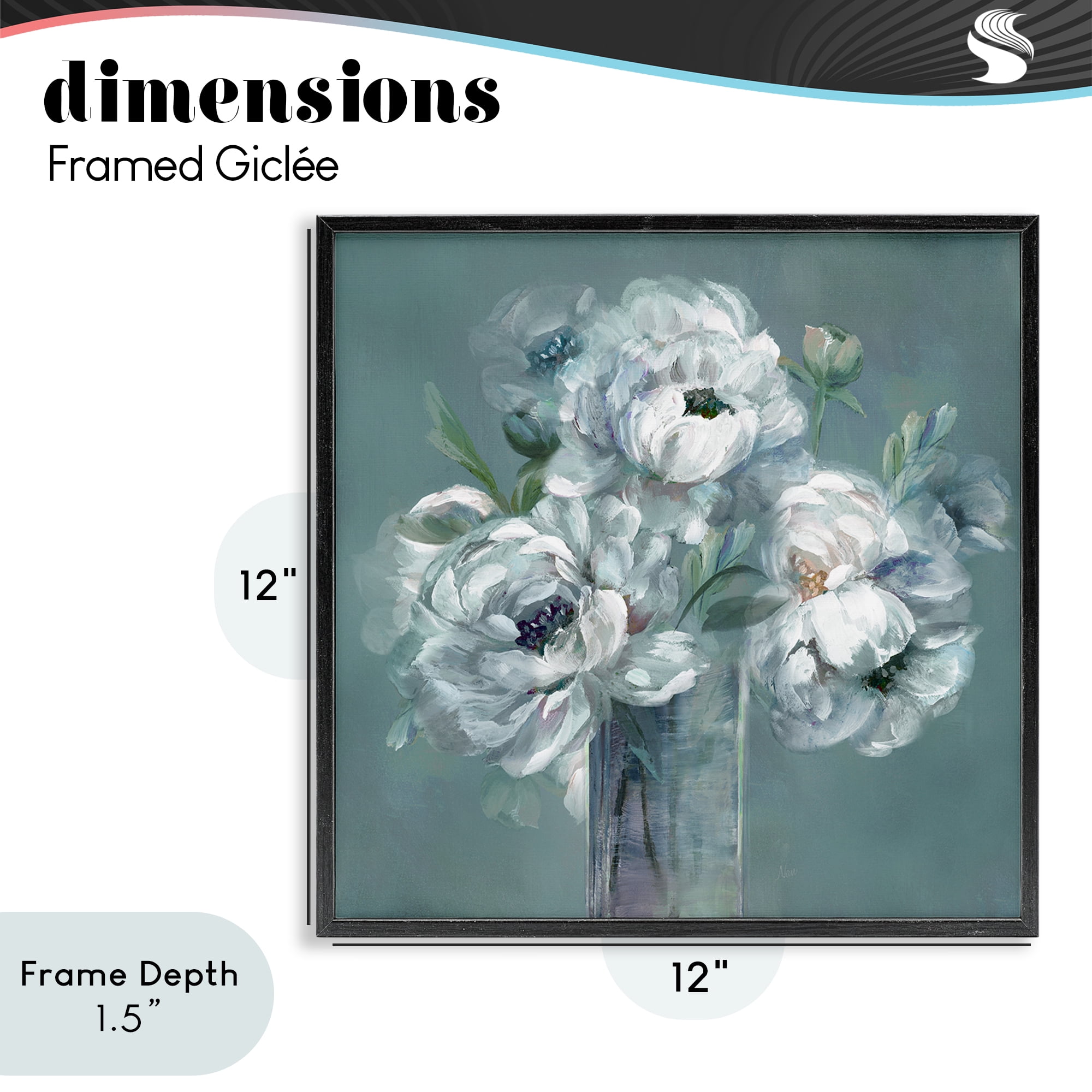 Stupell Industries White Peony Impression in Vase Black Framed Giclee Art, design by Nan