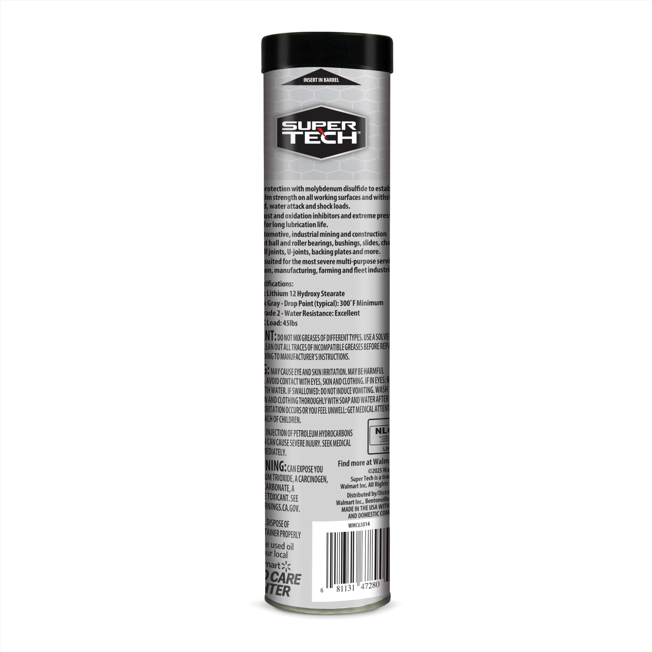Super Tech Moly-Lithium Extreme Pressure Grease, 14 oz Tube - Heavy Duty Lubricant for Automotive and Industrial Use