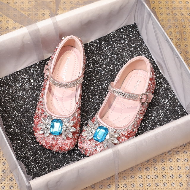 Zapatos de princesa para niñas, zapatos de cristal para niñas, primavera y otoño, elegantes, de suela suave, pequeños zapatos de cuero para niñas