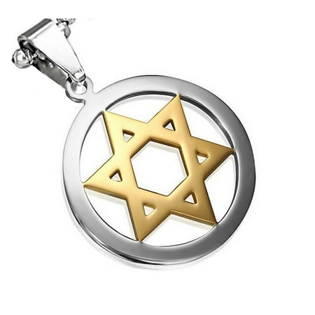 Stainless Steel Two-Tone Jewish Star of David Charm Pendant Necklace, 24"