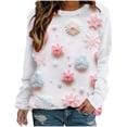 thumbnail image 1 of VALMASS Chandails en Molleton à Col Rond pour Femmes, Imprimé Floral, Manches Longues, Mode Décontractée, Blouses Sans Capuche (2TG, Blanc-A), 1 of 3