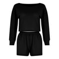 thumbnail image 4 of cfhntfmh 2 Piece Lounge Outfit for Women Comfy Knit off Shoulder Long Sleeve Crop Tops Soft Shorts Matching Homewear Sets, 4 of 5