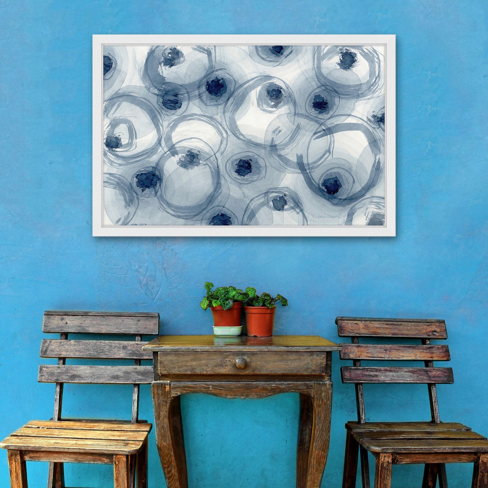 Marmont Hill "Indigo Ovals" by Nikki Galapon Framed Painting Print