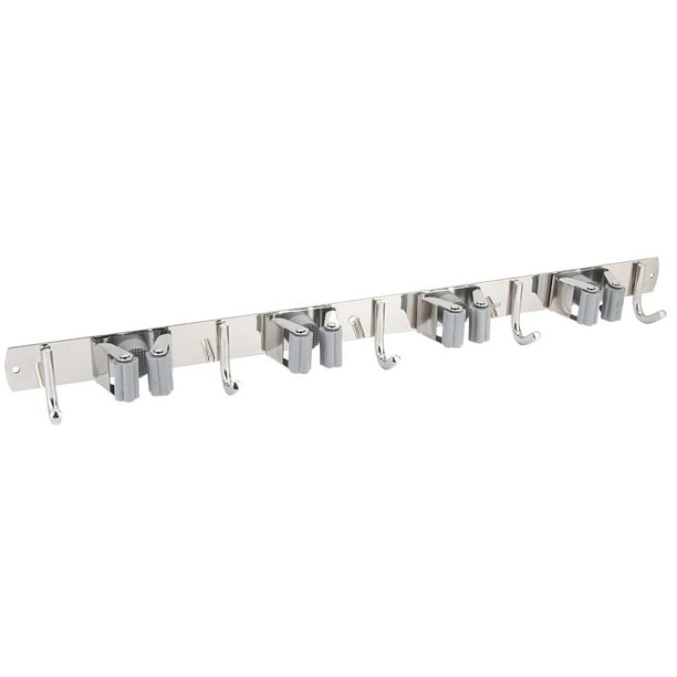 Pastilla De Trapeador De Acero Inoxidable 304 Montada En La Pared, Soporte De Escobas Resistentes Al Desgaste, 4 Estanterías 5 Ganchos Para Baño De Baño De Baño Baño De Cocina