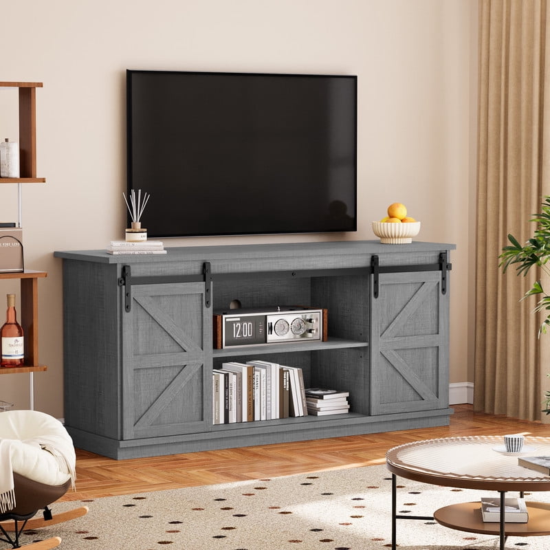 Homall 58'' TV Stand forTVs up to 65'', Storage Cabinet with Sliding Barn Door, Entertainment Center, Gary