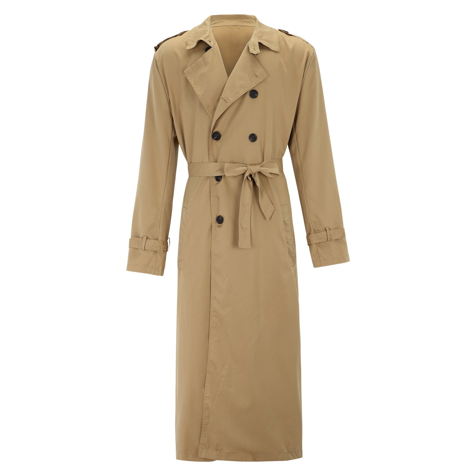 Ploknplq Men's Midi Length Trench Coat Solid Lapel Long Sleeve