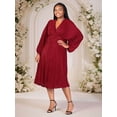 thumbnail image 3 of Plus Size V Neck Shimmer Empire Waist Midi Dress, 3 of 8