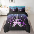 thumbnail image 3 of Manfei Romantic Eiffel Tower Twin Bedding Sets 7-Piece for Teens, Cyan Purple Stars Galaxy Bedding Comforter Set, Modern Fashion Reversible Sheet Sets, Ultra Soft Bedroom Decor, 3 of 8