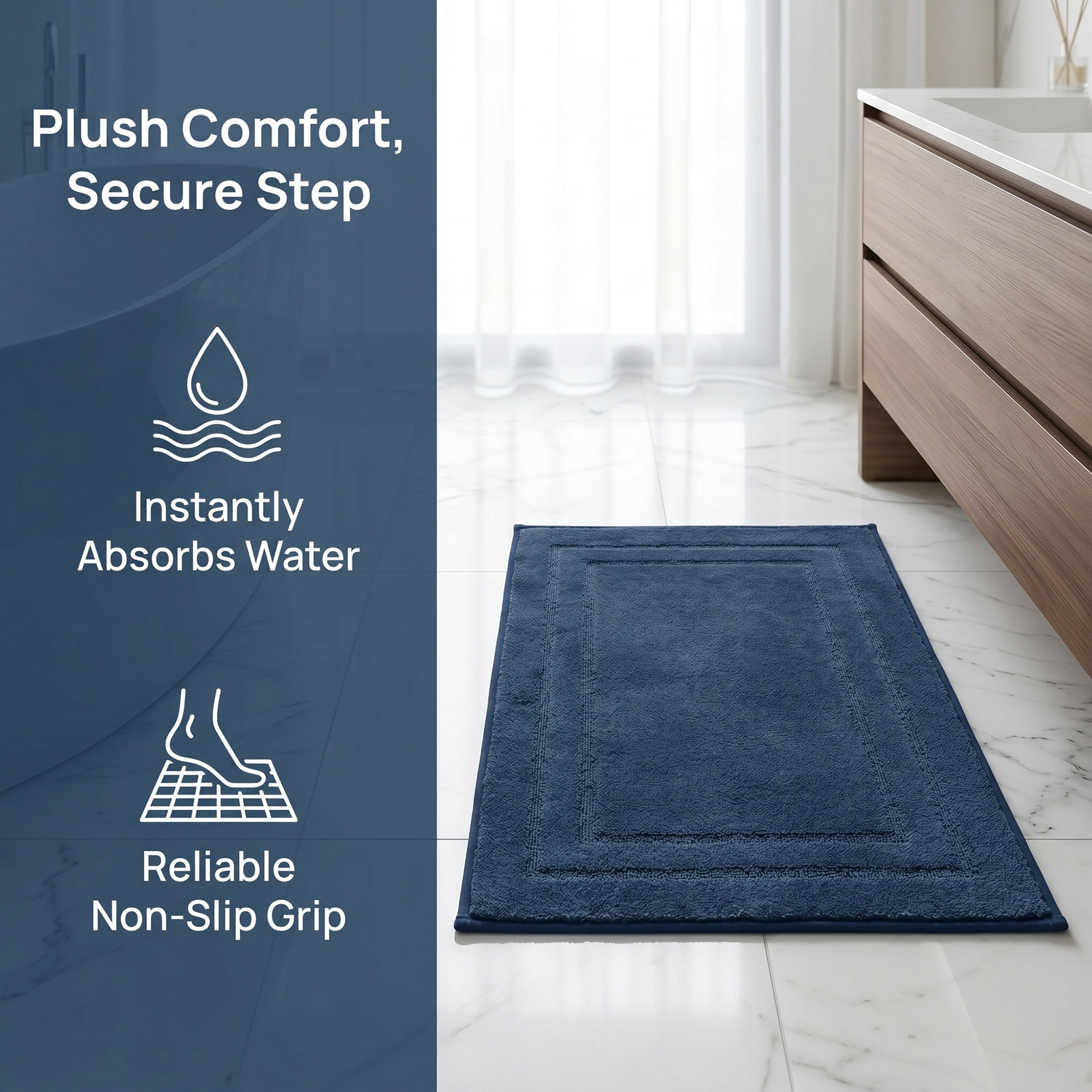 Unique Bargains Soft Non Slip Absorbent Shaggy Microfiber Bathroom Rug Navy Blue 32" x 20"