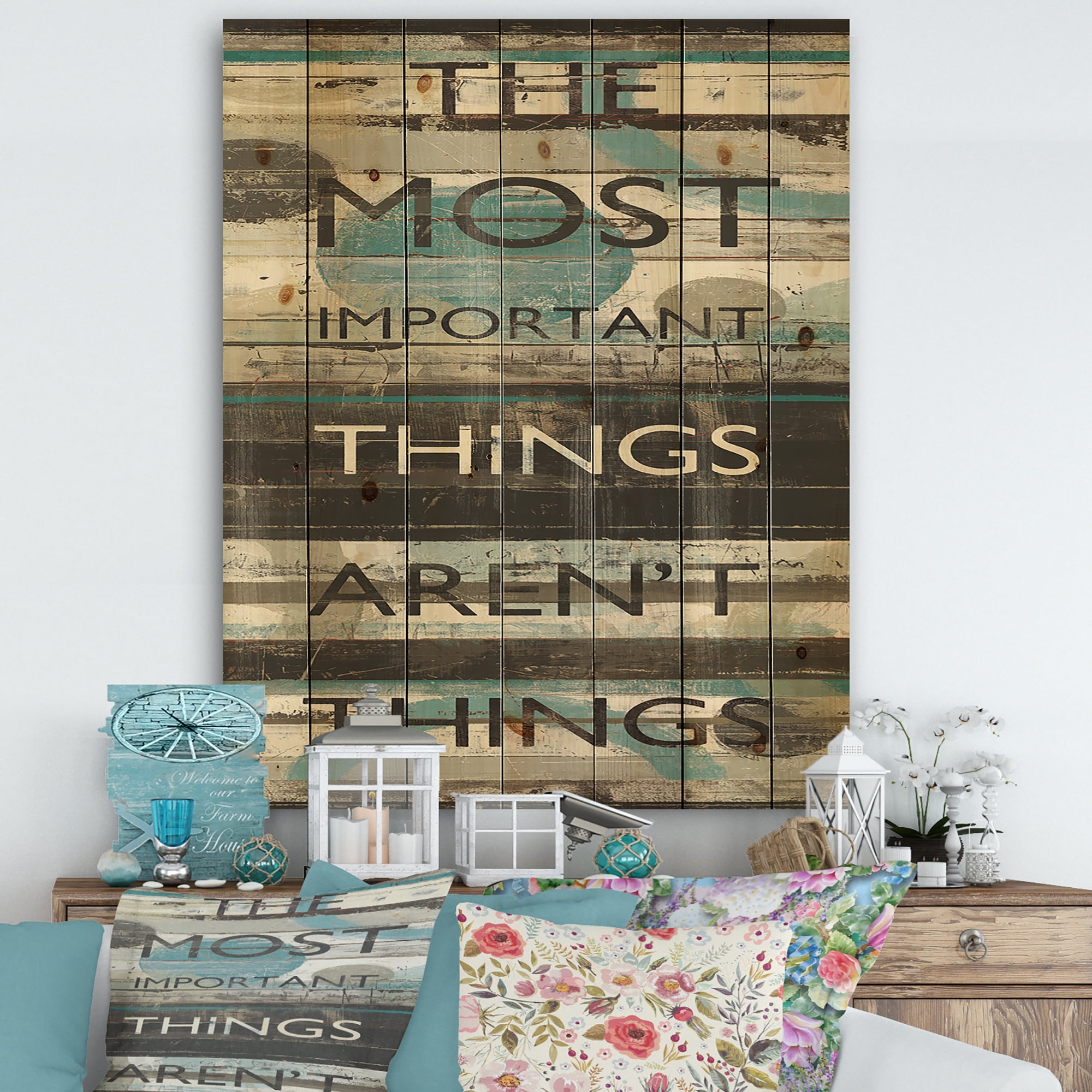 Designart 'Blue Zephyr Quote II' Cottage Inspirational Print on Natural Pine Wood