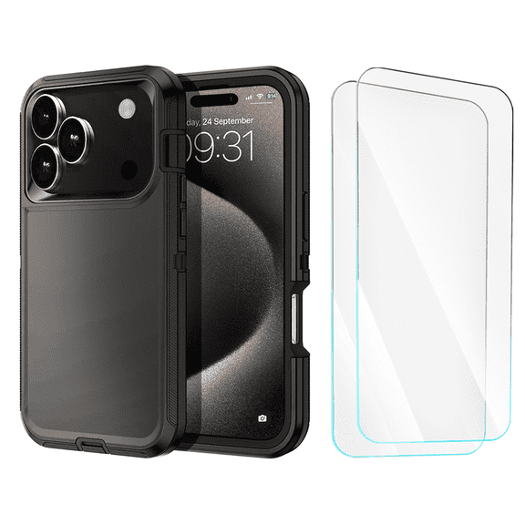 Entronix 3-in-1 Heavy Duty Case Compatible with iPhone 17 Pro Max with Screen Protector, Black
