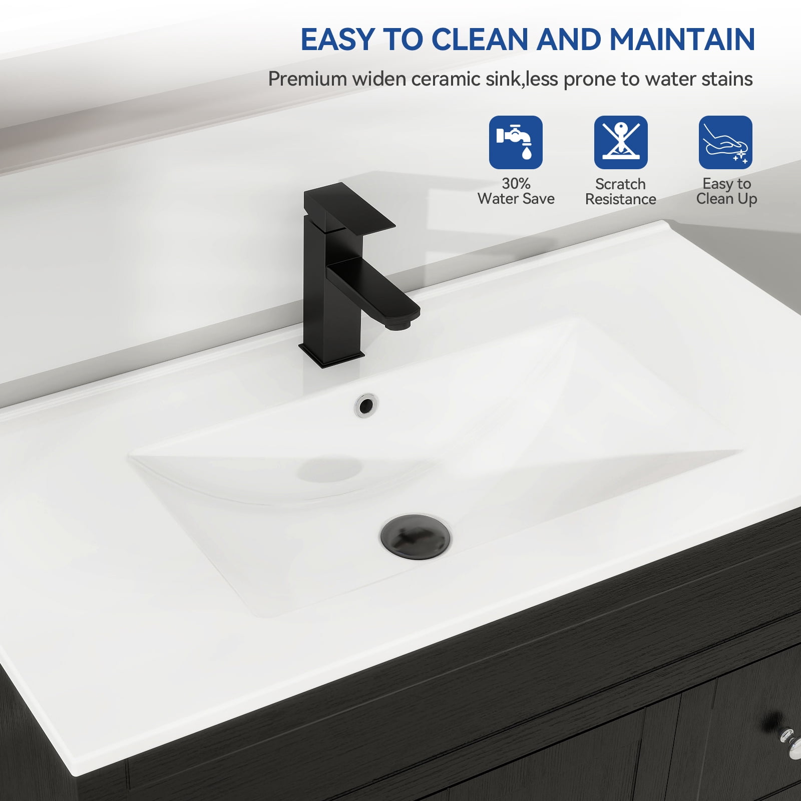 PULUOMIS 36" Bathroom Vanity with Sink Combo, Modern Bathroom Storage Vanities Set with 2 Drawers and 1 Soft Closing Door, Ceramic Undermount Sink, Without Faucet, Black