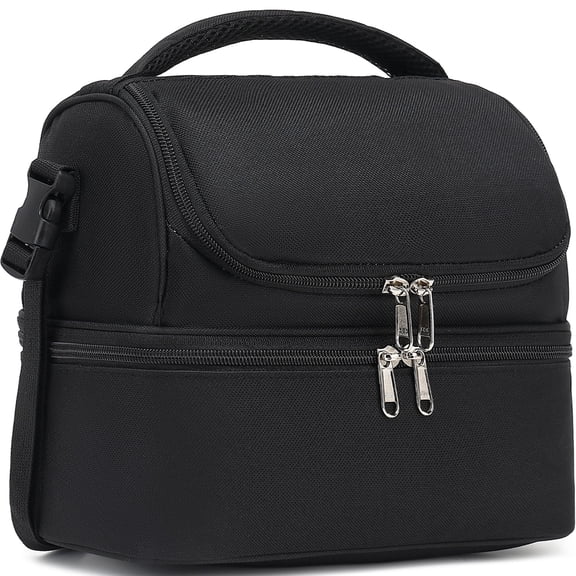 GYEUKHAM Kids Double Decker Cooler Insulated Lunch Bag Large Tote for Boys, Girls, Men, Women, With Adjustable Strap,Black