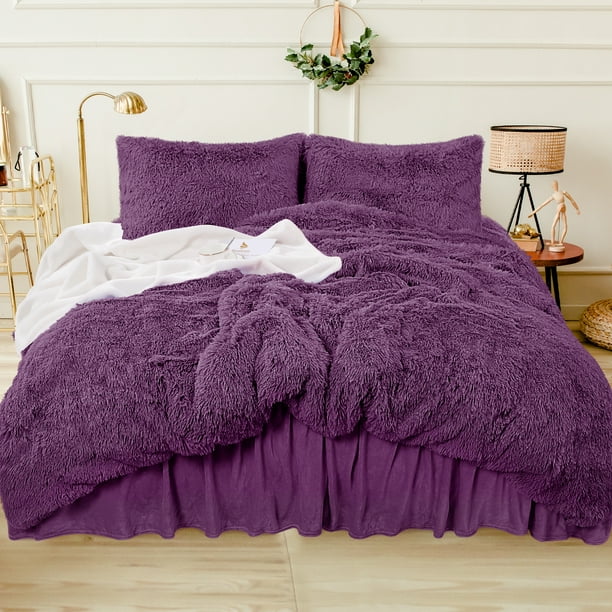 Plush Fluffy Quilt Cover, Purple Pintuck Duvet Cover King