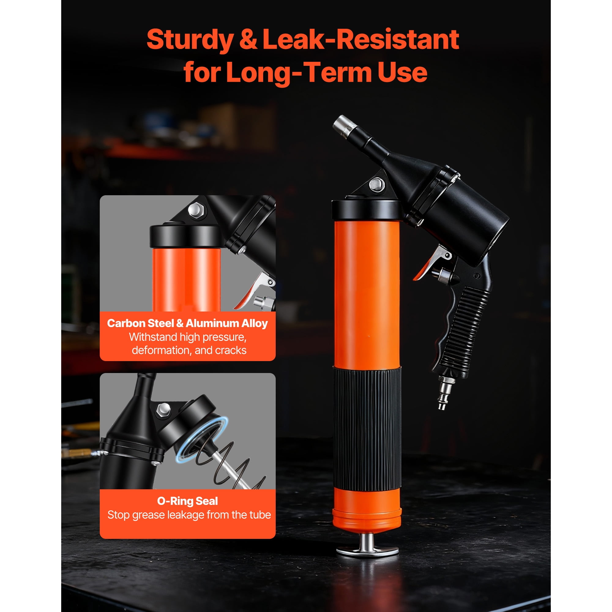 KFFKFF Heavy Duty Grease Gun, 6000 PSI High Pressure, Pistol Grip Design with 14 oz Capacity, Includes 18-Inch Flexible Hose, Rigid Extension Pipe, and Flat Nozzles for Automotive Use