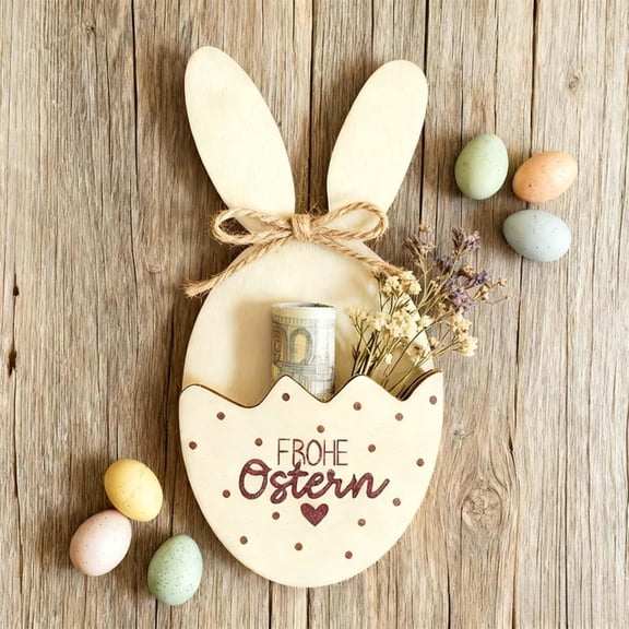 Farmhouse Easter Decor Wooden Bunny Egg Holder with Hemp Rope, Rustic Spring Wall Hanging or Tabletop Decor for Mantel Shelf Centerpiece(x)