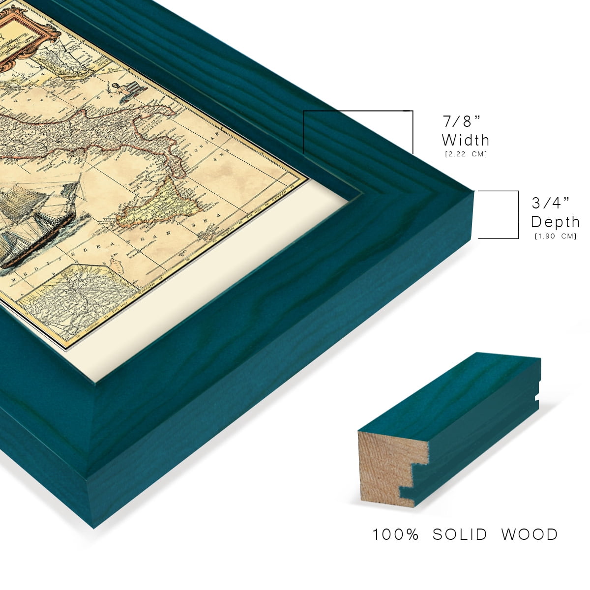 Italy Map -Framed Print w/glass-Ocean Blue