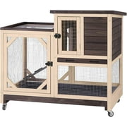 Aivituvin Rabbit Hutch Rabbit Cage Indoor Bunny Hutch with Run Outdoor Rabbit House with Two Deeper No Leak Trays - 4 Casters Include (Without Bottom Wire Netting)