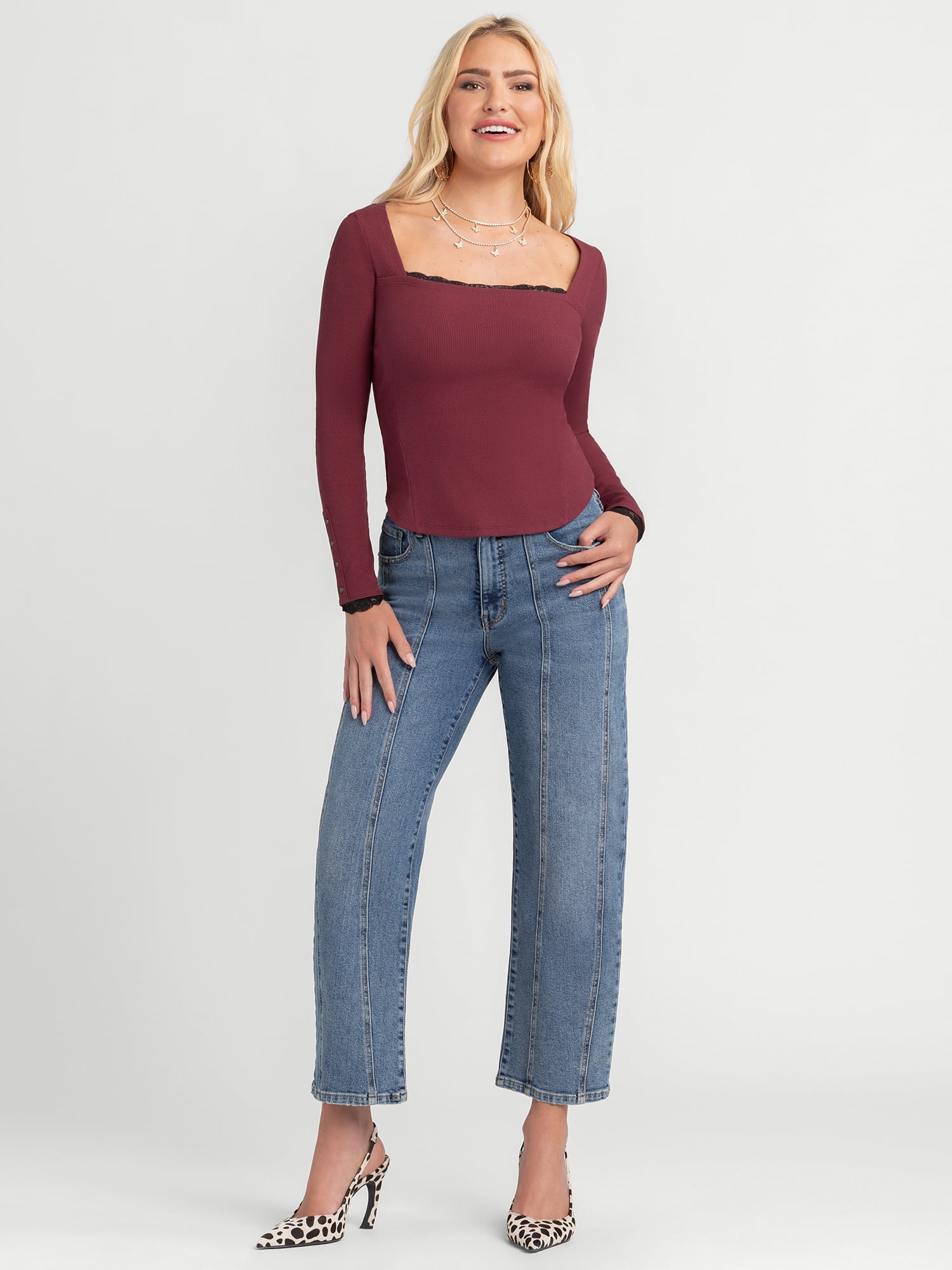 Jessica Simpson Women's and Women's Plus Myrtle Barrel Leg Jeans, Sizes 2-24W