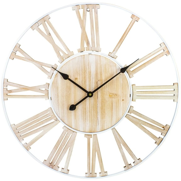 Northlight Wood and Metal Roman Numeral Battery Operated Round Wall Clock - 28"