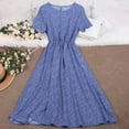 thumbnail image 5 of Uaswgudfs Women's Casual Short Sleeve Midi Dress​ - Summer Polka Dot Design with Cinched Waist & Cotton Blend Fabric Blue M, 5 of 9