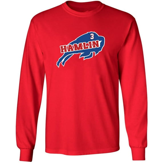 LONG SLEEVE Bills Damar Hamlin Logo Prayers T-shirt ADULT XL
