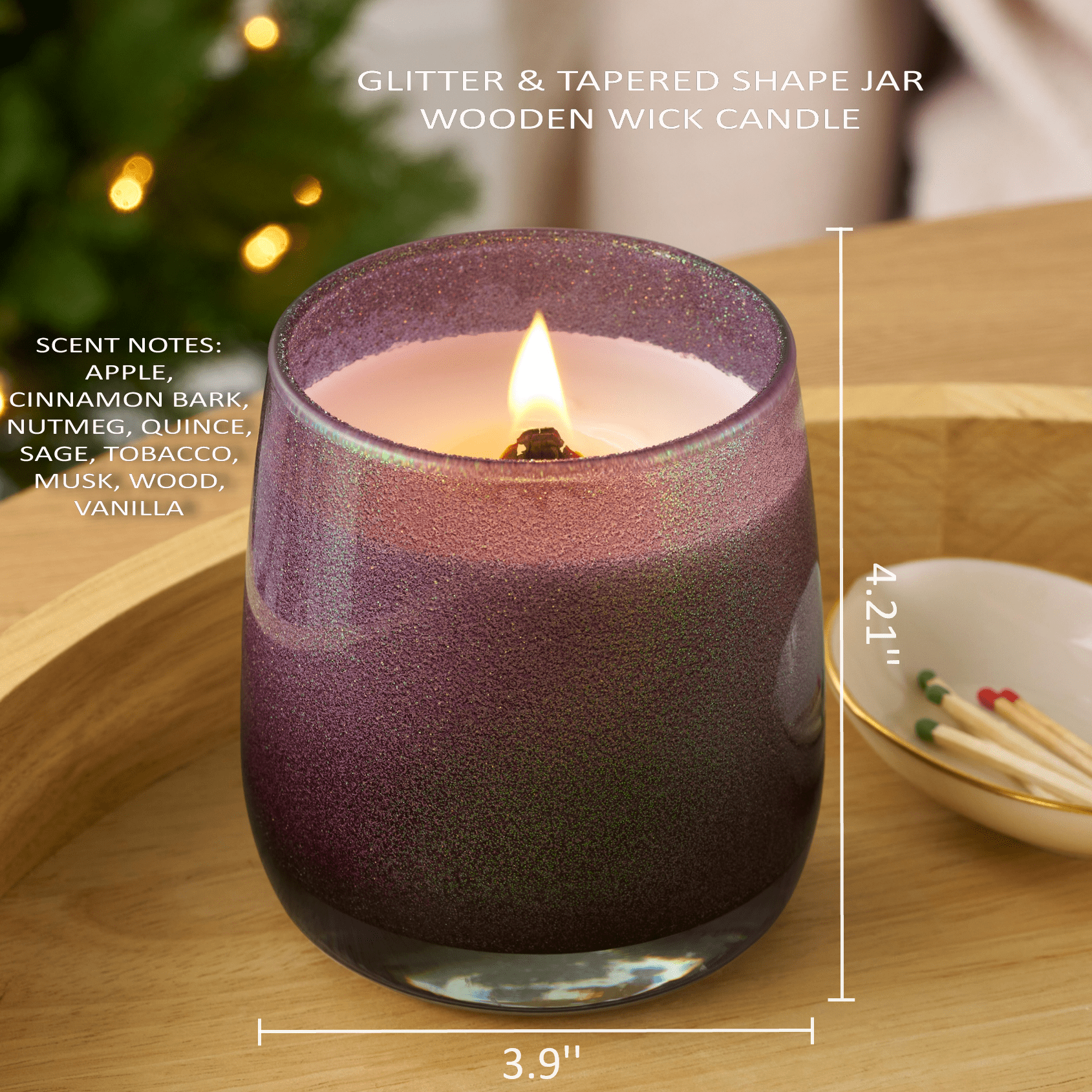 Better Homes & Gardens Wood 1-Wick Holiday Scented Glitter Jar Candle, Spiced Apple Tobacco, 14.5oz.