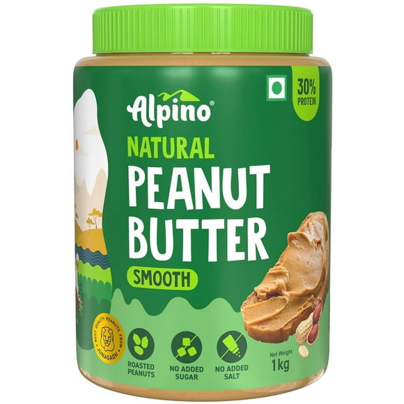 ALPINO Natural Peanut Butter Smooth| 30% Protein | Made with 100% Organic Roasted Peanuts | No Added Sugar and Salt | Peanut Butter Creamy (1 kg)