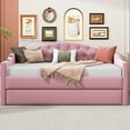 thumbnail image 2 of Twin Size Daybed With Trundle, Elegant Pink Velvet, Charging, Comfortable Lounge Velvet Pink, High Weight Capacity, 2 of 7