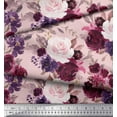 thumbnail image 3 of Soimoi Pink Poly Georgette Fabric Leaves & Peony Floral Print Fabric by the Yard 42 Inch Wide, 3 of 3