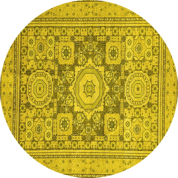 Ahgly Company Indoor Round Abstract Yellow Modern Area Rugs, 6' Round