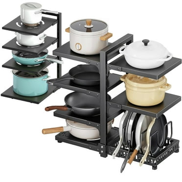 2Pcs Heavy Duty Pots and Pans Organizer under Cabinet, 7-Tier and 4-Tier Adjustable Pan Organizer Rack for Kitchen Cabinet Organizers and Storage