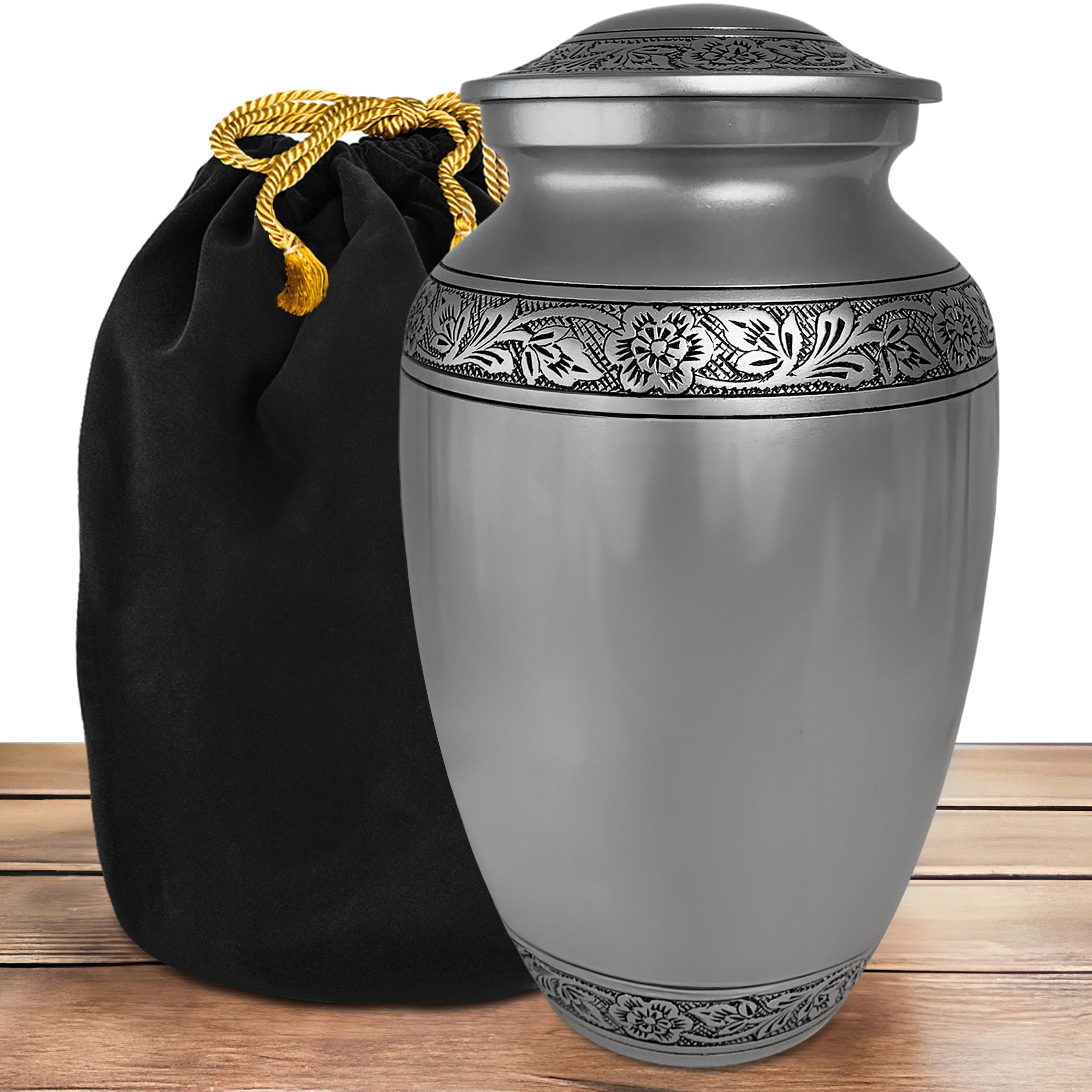 Everlight Memorials Pewter Grecian Classic Adult Large Cremation Urn for Human Ashes – With Velvet Bag