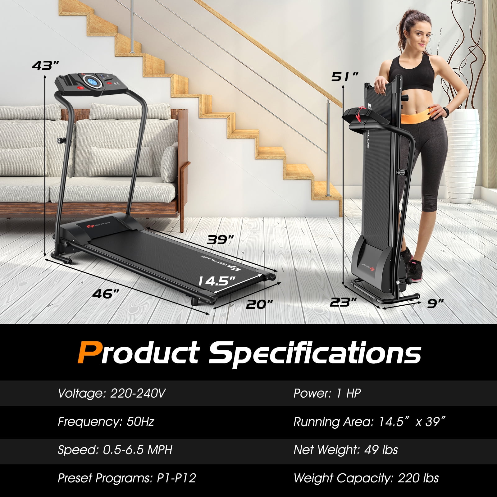Costway 1HP Goplus Electric Treadmill Folding Motorized Power Running Fitness Machine Walmart