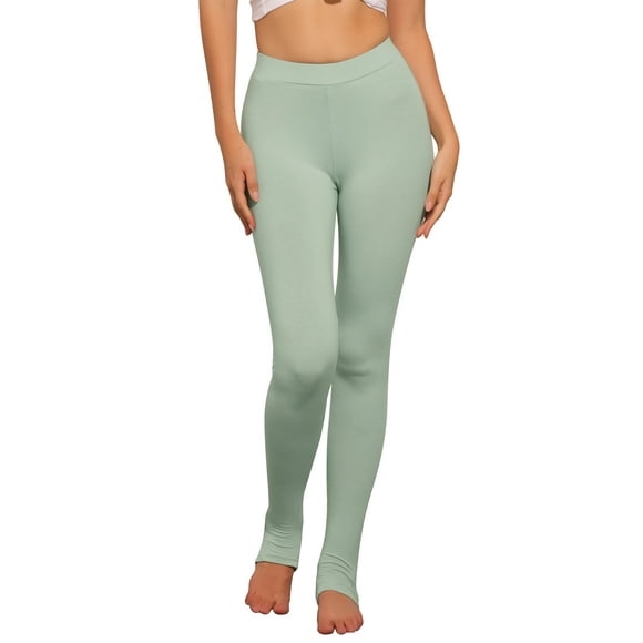 REFINED ATTIRE Women's Cotton Leggings Elastic Waistband Gym Yoga Soft Stirrup Tights Pants XL Light Green