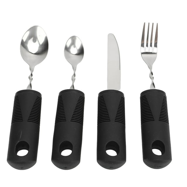 Utensilio Adaptable Para Manos Artríticas, Diseño Ergonómico Resistente Al Desgaste Negro Cubiertos Ponderados Duraderos Para Pacientes De Parkinson Para Hospitales