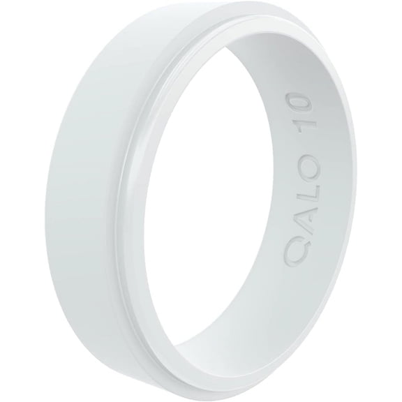 QALO Women's White Narrow Polished Step Edge Silicone Ring – Durable Wedding Bands with Flexible Comfortable Fit – Skin-Friendly and Lightweight Design – Size 05