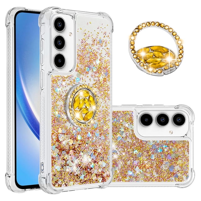 Funda para Samsung Galaxy A55 5G con Brillo Líquido Flotante, Purpurina, Parachoques y Anillo Giratorio Soporte