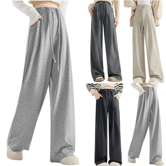jtjvou Women’s Wide Leg Sweatpants Baggy Drawstring High Waisted Joggers Lounge Sweat Pants with Pockets 2025 Fall Black L