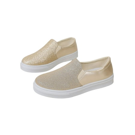

Lacyhop Womens Flats Slip On Fashion Sneakers Low Top Causal Skate Shoes Gold 5.5