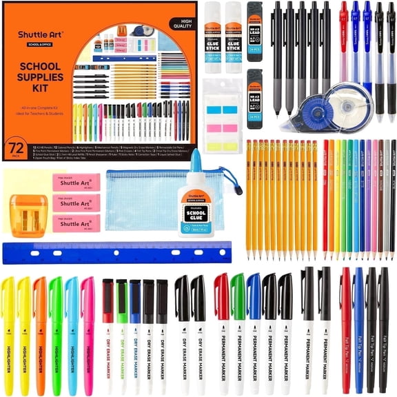 Shuttle Art 71 Pack School Supplies Kit, Back to School Supplies for Teachers, Middle High Schools, College School Supply with Highlighters, Pencils, Gel Pens, Dry Erase Markers, Felt Tip Pens, Glue