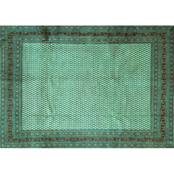 Ahgly Company Machine Washable Indoor Rectangle Persian Turquoise Blue Traditional Area Rugs, 3' x 5'