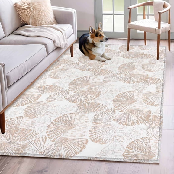 Rectangle Area Rugs 2.7 x 5 Ft, Nautical Seashell Non-Slip Residential Carpet, Summer Coastal Marine Shells Beige Indoor Crawling Mats Runner Rugs for Living Room/Dining Room/Bedroom